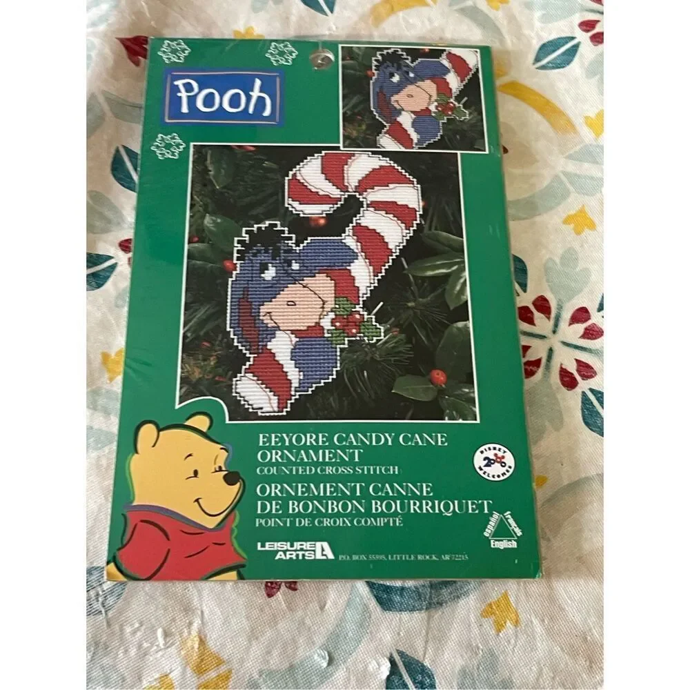 New Disney's Pooh Candy Cane Ornament Counted Cross Stitch Kit